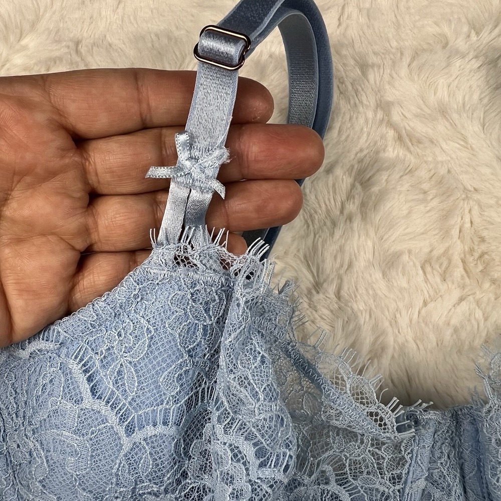 Victoria's Secret Dream Angels Unlined Uplift Sling Lace Bra Dusty Blue 34DD NWT - Picture 3 of 7